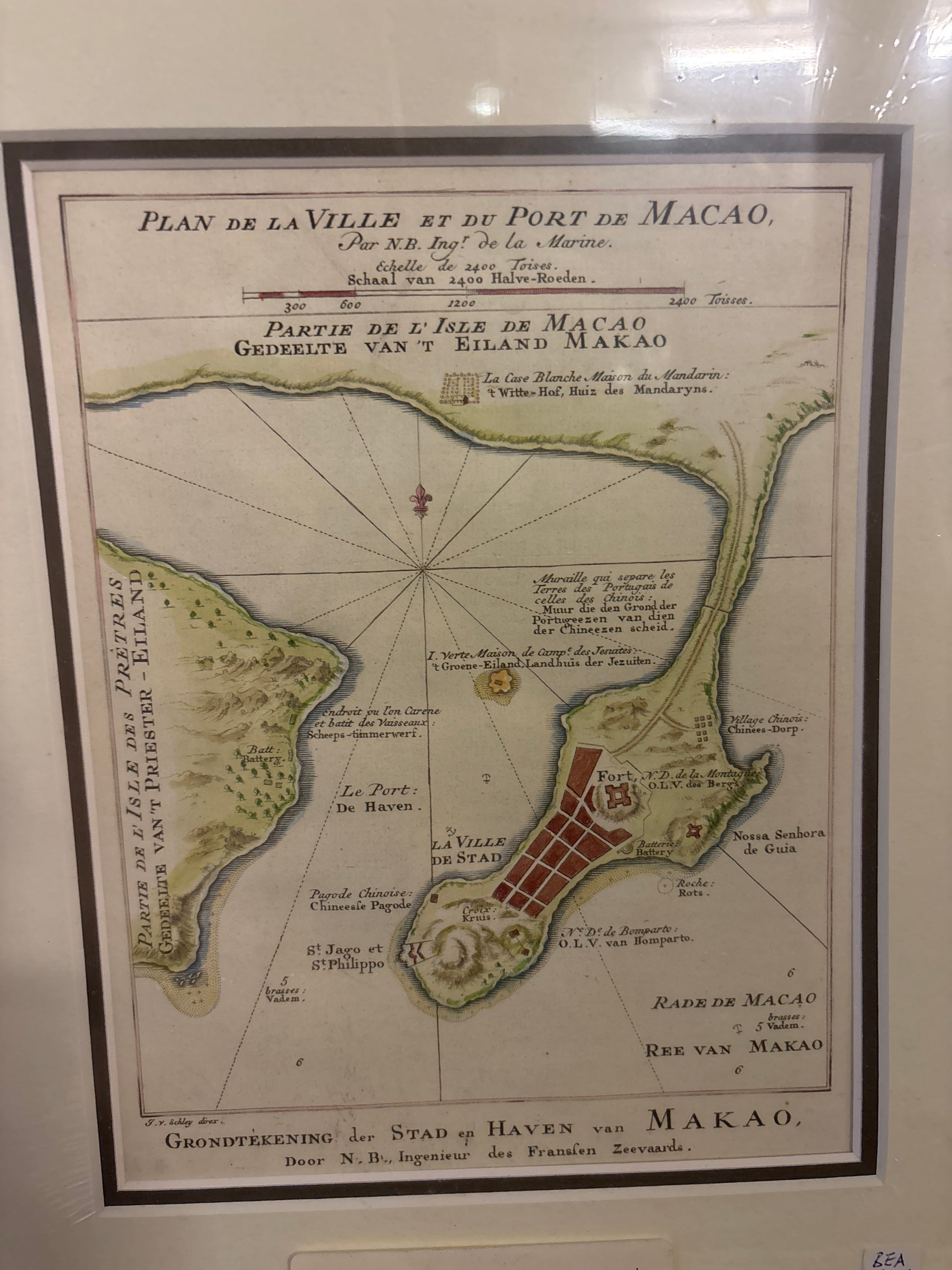 Vintage map of Macau with detailed labels and annotations.