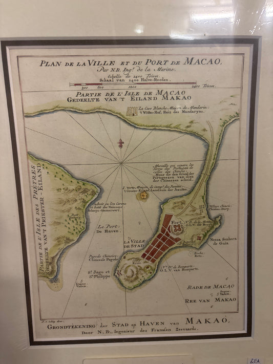 Vintage map of Macau with detailed labels and annotations.
