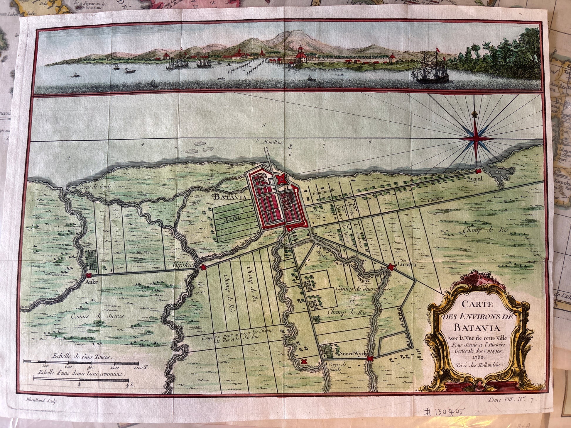 Vintage map of Batavia with topographic details and coastal view
