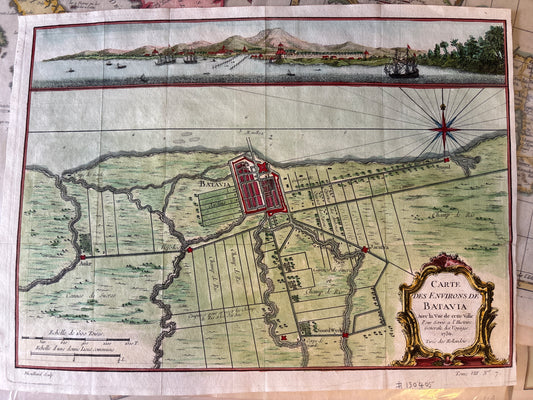 Vintage map of Batavia with topographic details and coastal view