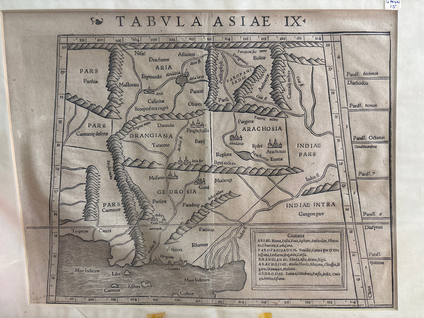 Vintage map of Asia with text and labels on a textured background