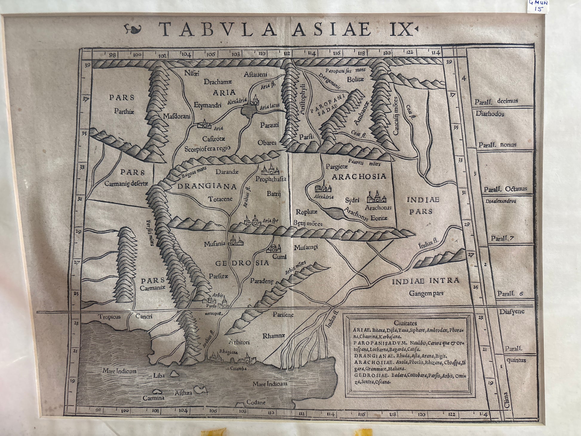 Vintage map of Asia with text and labels on a textured background