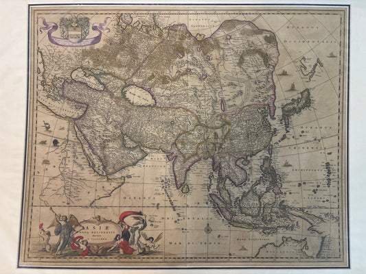 Vintage map of Asia with decorative elements 