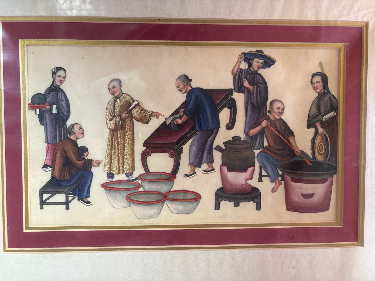Set of Four Pith Paper Paintings (Opium) - Canton 1840-1860